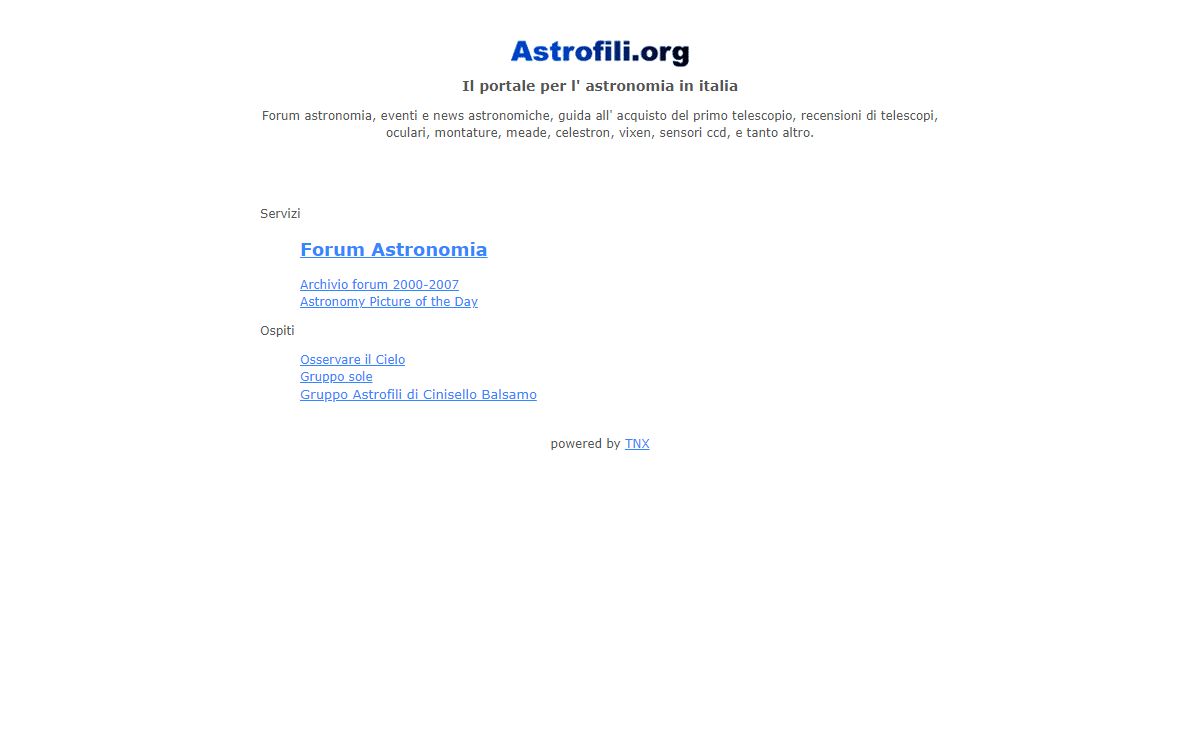 Astrofili.org - Il portale per l' Astronomia in Italia - Forum Astronomia, eventi e news astronomiche,acquisto telescopio, ottiche recensioni strumenti, montature telescopi, oculari accessori, meade celestron vixen sensori ccd