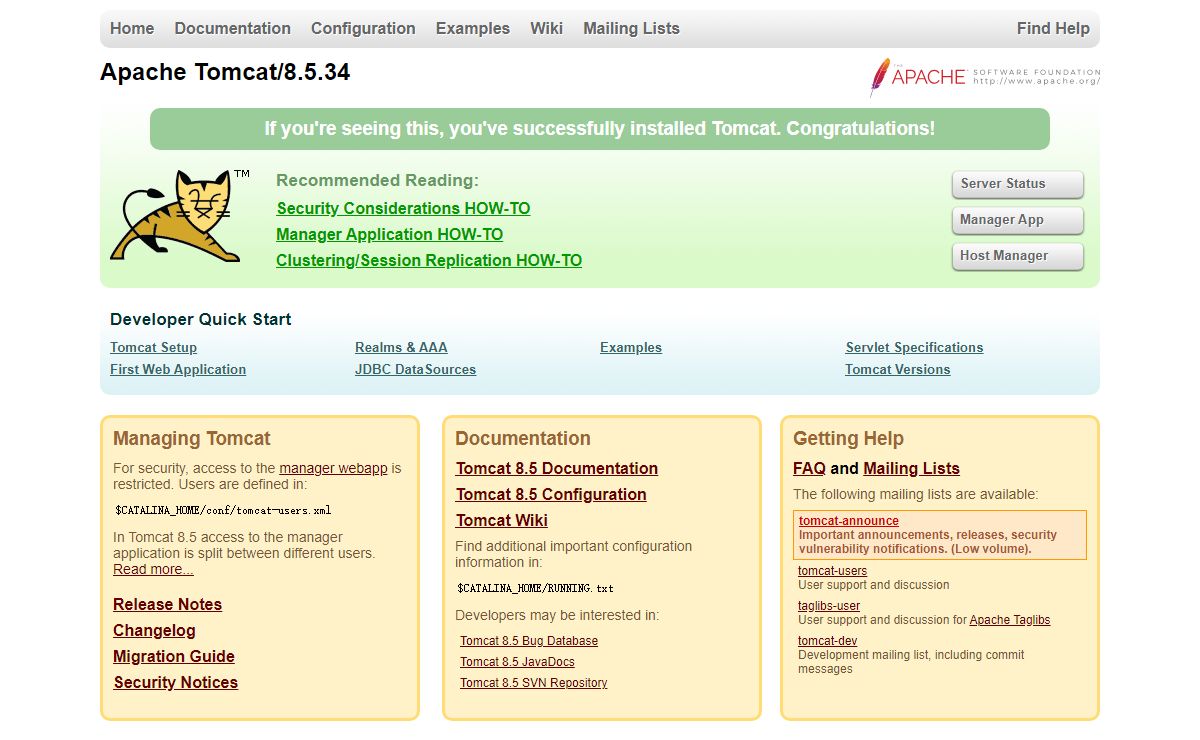 Apache Tomcat/8.5.34