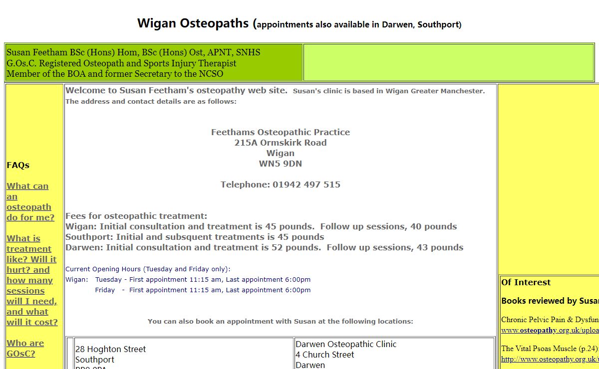 Registered Osteopath Wigan, back pain wigan, Susan Feetham BSc (Hons) GOsC Registered. Osteopaths in Ribble Valley,and Southport also