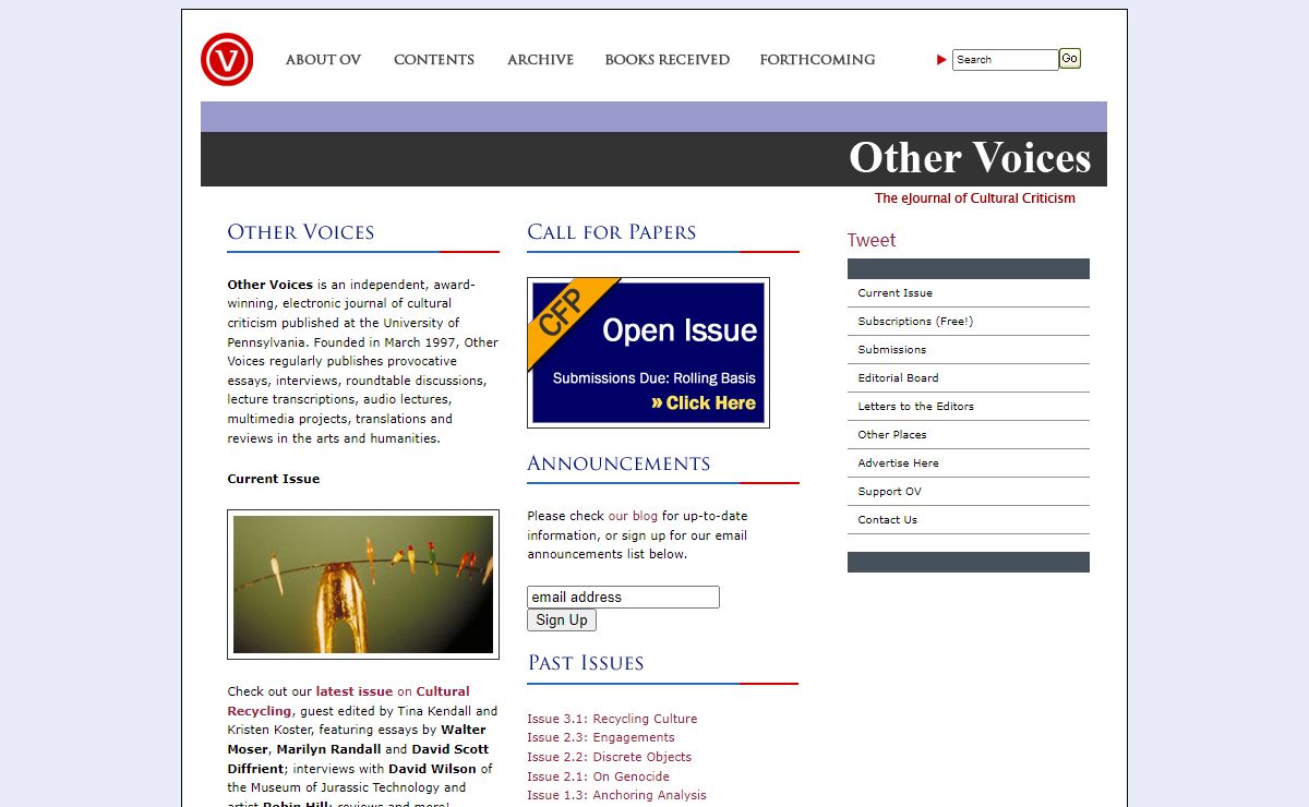Other Voices: The eJournal of Cultural Criticism.