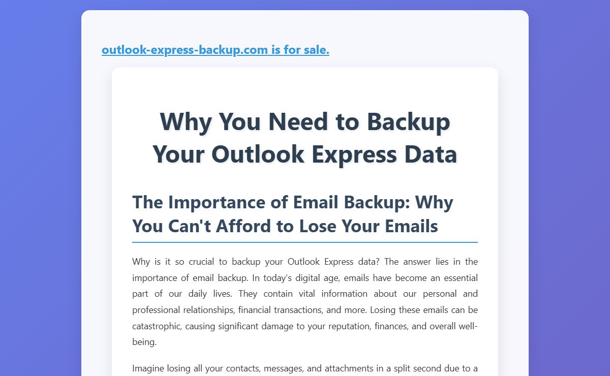 Why You Need to Backup Your Outlook Express Data