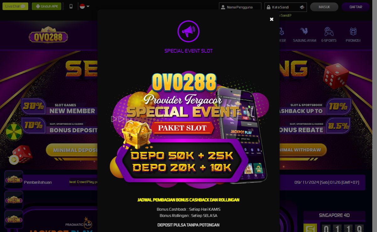 OVO288: Situs Judi Slot Online Gacor & Daftar Slot88 Maxwin Resmi Hari Ini