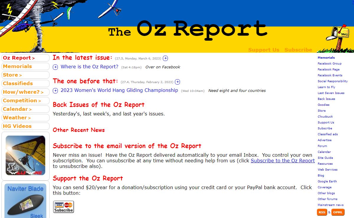 The Oz Report hang gliding news - daily hang gliding and paragliding news for hang glider and paraglider pilots - if you hang glide or paraglide we're for you!