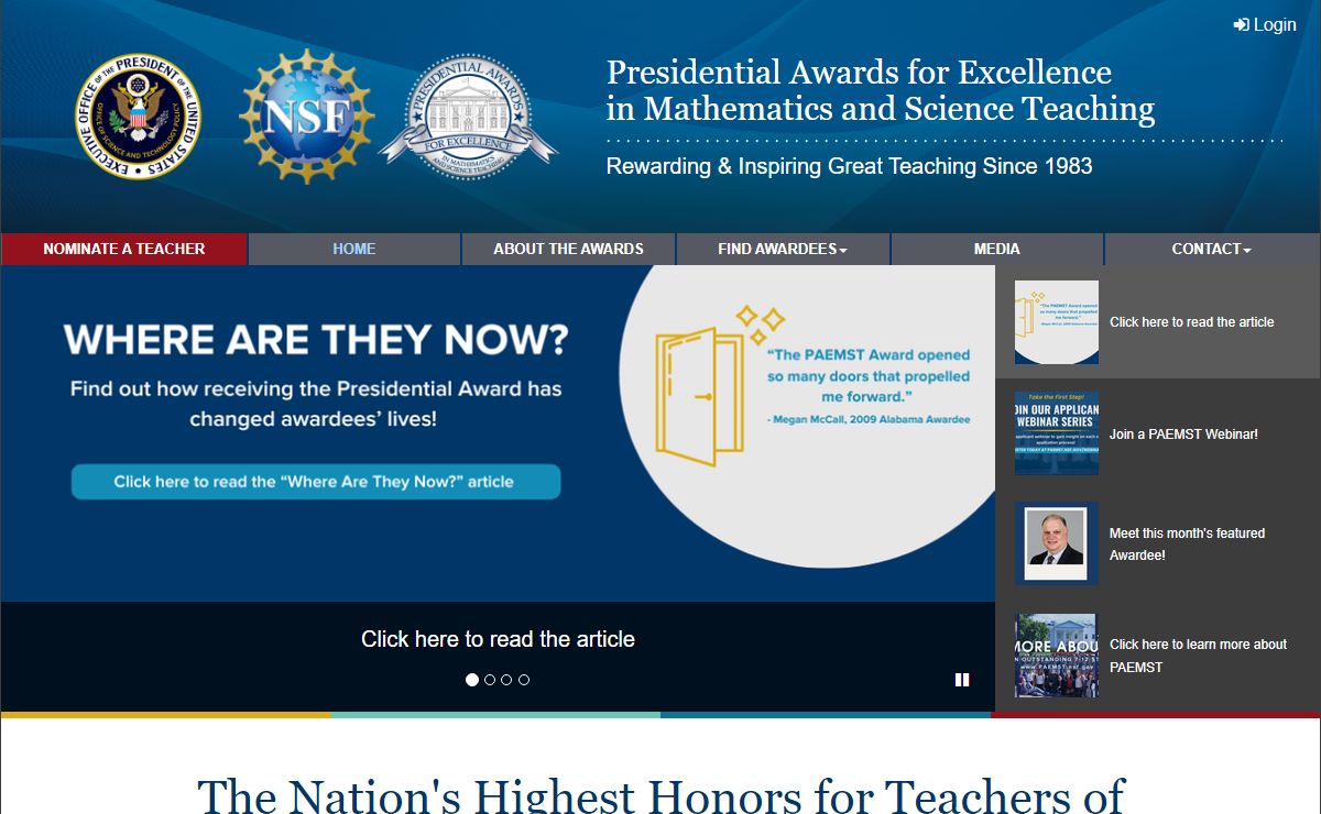 Home | Presidential Awards for Excellence in Mathematics and Science Teaching