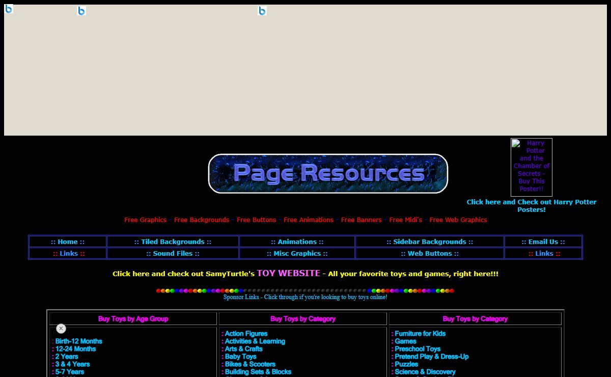 Page Resources - Free Graphics - Tiled Backgrounds, Sidebar Backgrounds, Buttons, Animations, Midi's and More