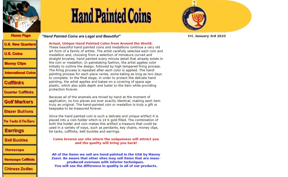 Hand Painted Coins, Coin Jewelry, Coin Cufflinks, Painted International Coins, Coin Money Clips, US State Quarters