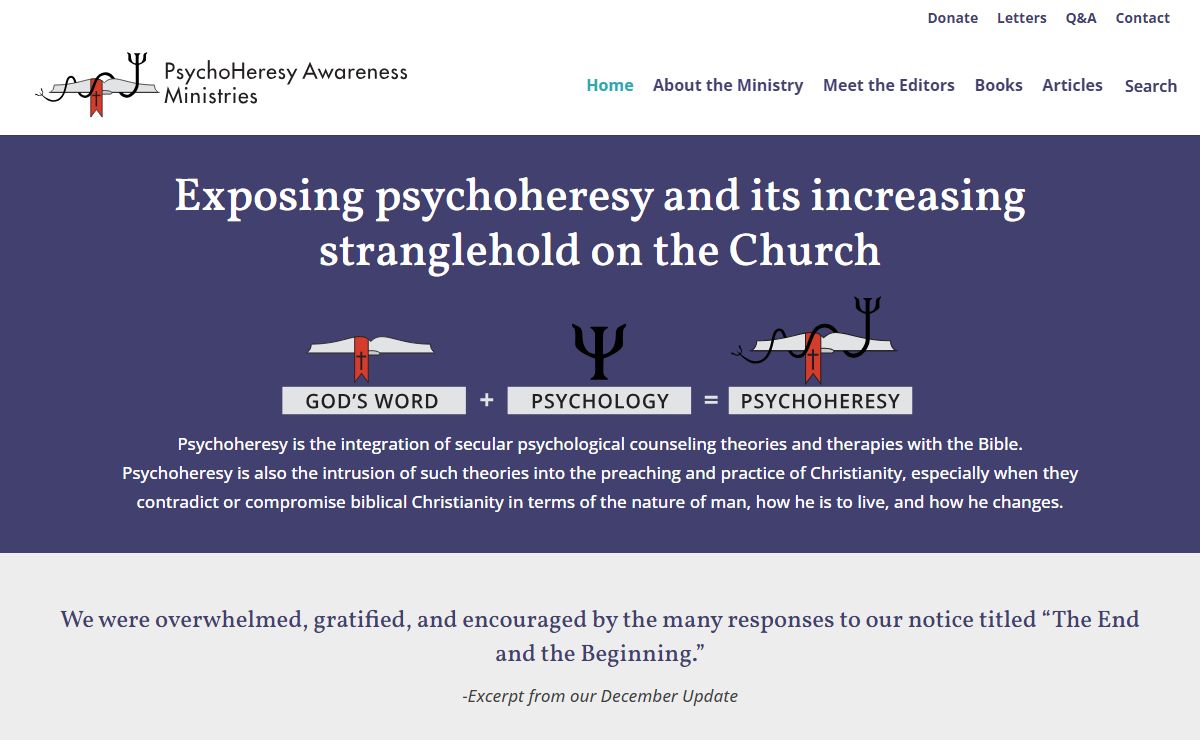 Home - PsychoHeresy Awareness Ministries