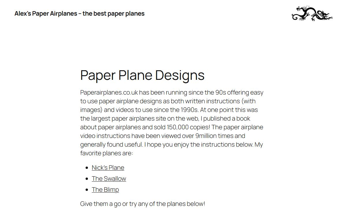 Paper Plane Designs - Alex's Paper Airplanes - the best paper planes