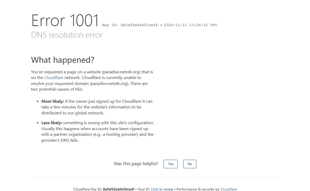 DNS resolution error | paradise.netrek.org | Cloudflare
