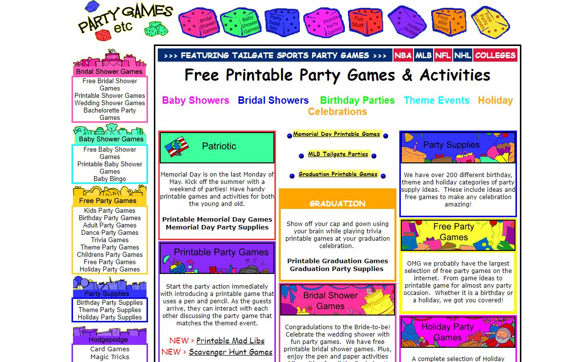 Free Party Games for Tailgate Events, Graduation, Memorial Day, Birthday's, Bridal/Baby Shower, Printable Games for Holidays and Theme Parties