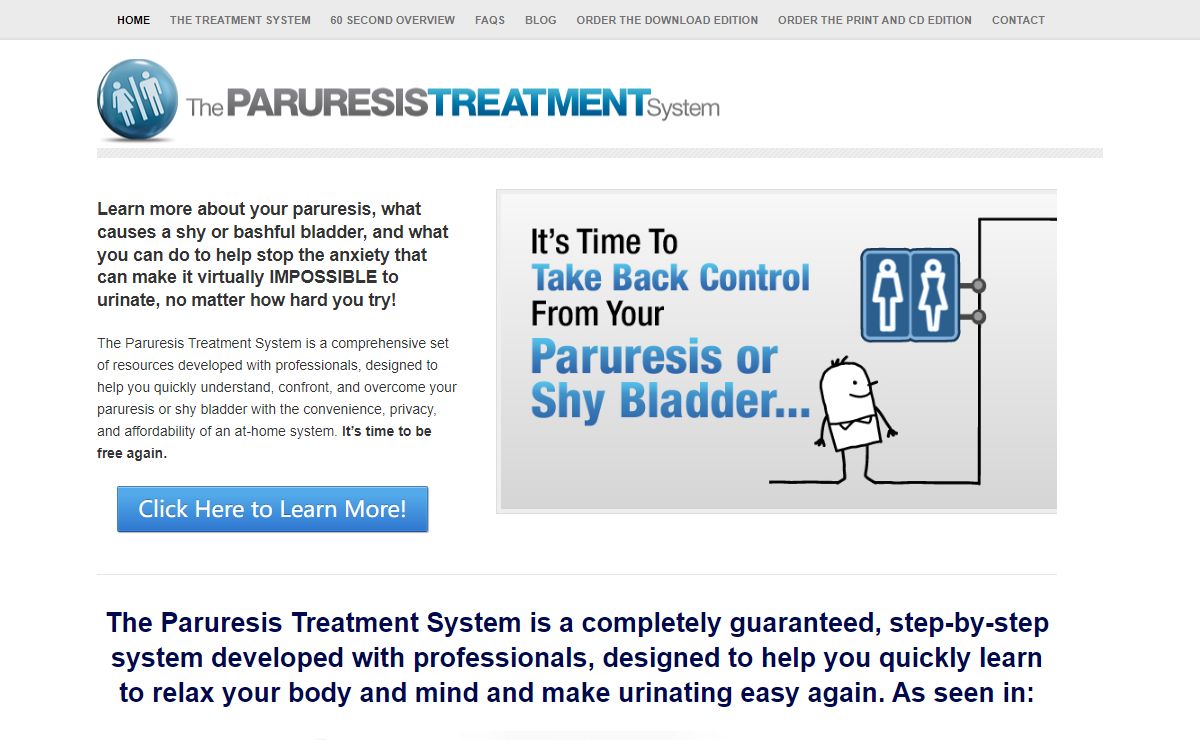 The Paruresis Treatment System – Resources and Help for Shy Bladder – The Paruresis Treatment System was developed with a Doctor of Clinical Psychology to help you learn to overcome your paruresis or shy bladder FAST.