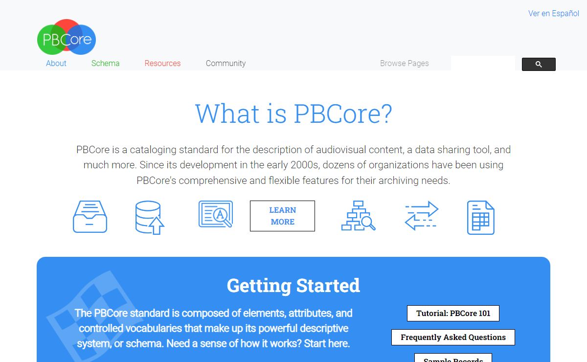 PBCore Metadata Standard | PBCore is a cataloging standard for the description of audiovisual content, a data sharing tool, and much more. Since its development in the early 2000s, dozens of organizations have been using PBCore’s comprehensive and flexible features for their archiving needs.