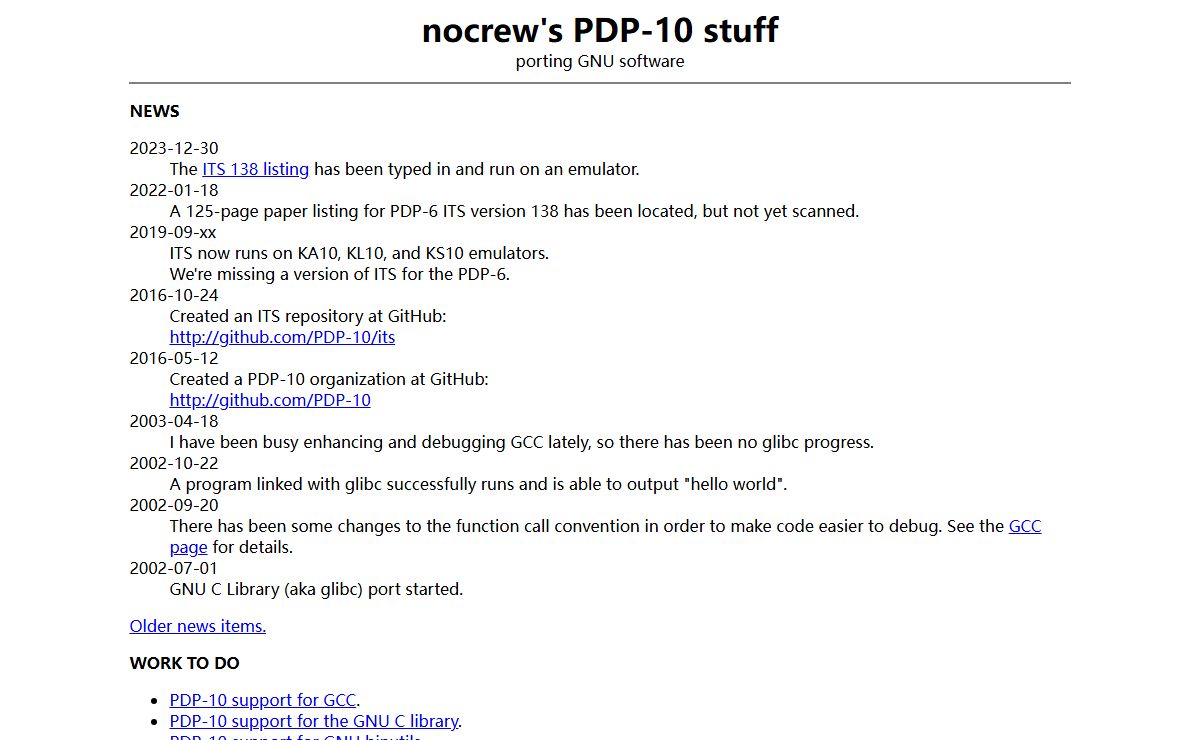 nocrew's PDP-10 stuff - porting GNU software