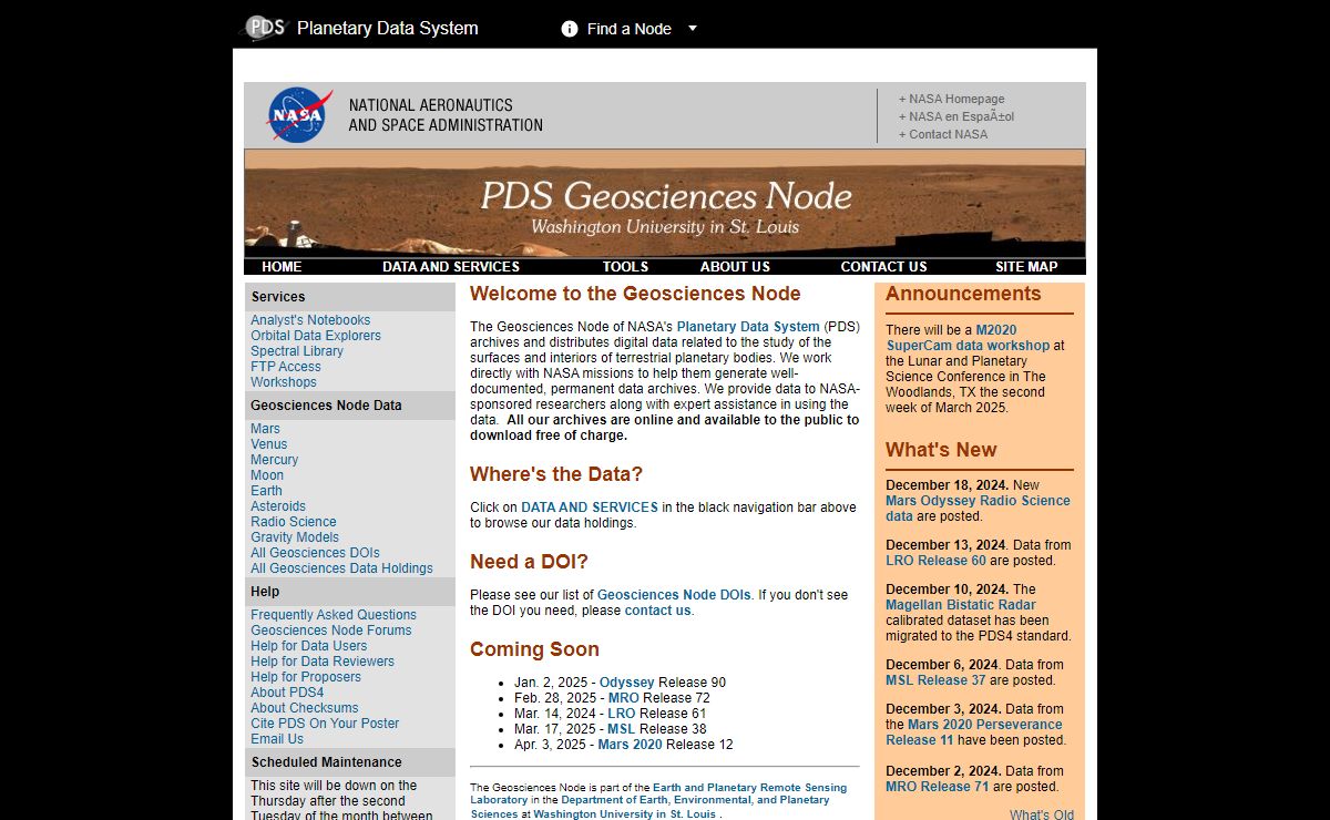 PDS Geosciences Node, Washington University, St. Louis, Missouri