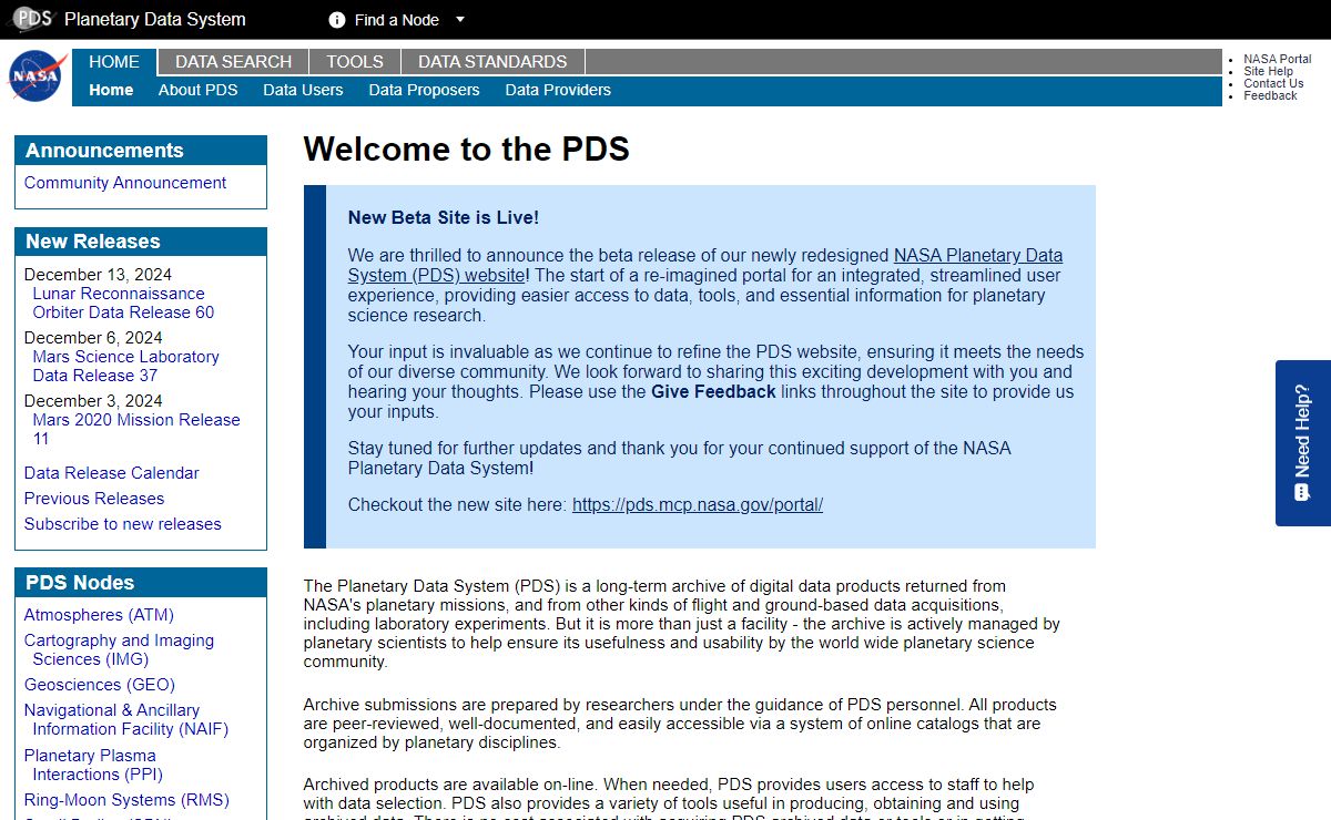Welcome to the Planetary Data System