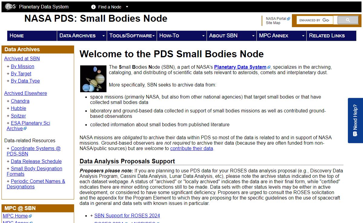 PDS: Small Bodies Node Home