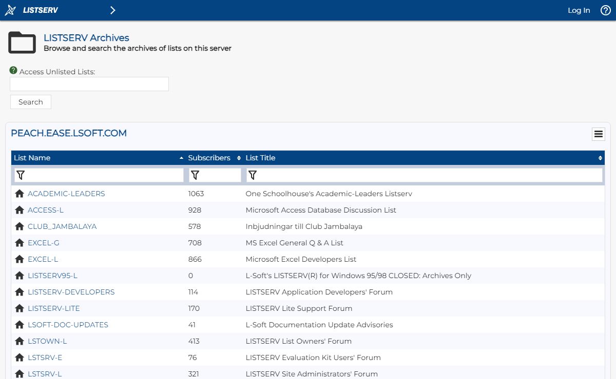 LISTSERV - LISTSERV Archives - PEACH.EASE.LSOFT.COM