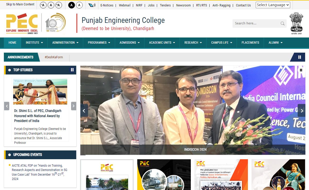 Home | Punjab Engineering College, (Deemed to be University), Chandigarh