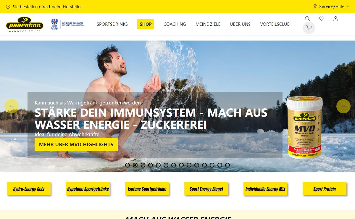 Peeroton Sportfoods & Sportsdrinks - Österreichs Sportnahrung Nummer 1 - Mach aus Wasser Energie