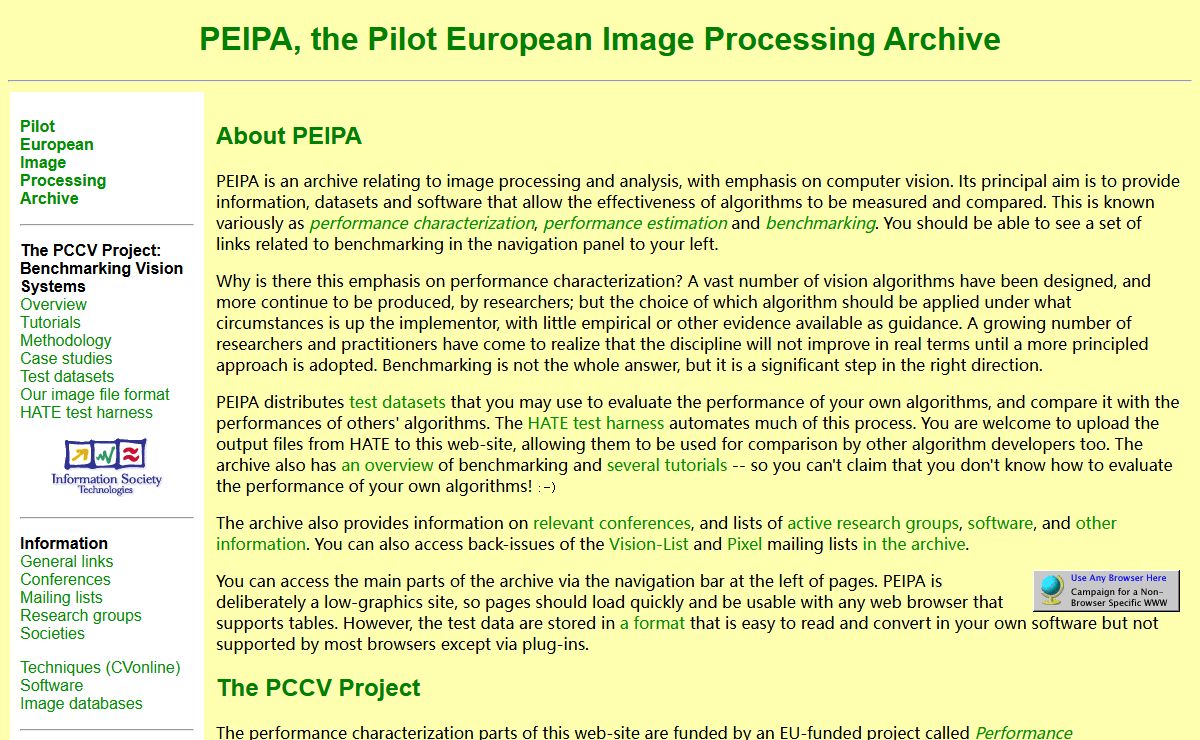 PEIPA, the Pilot European Image Processing Archive