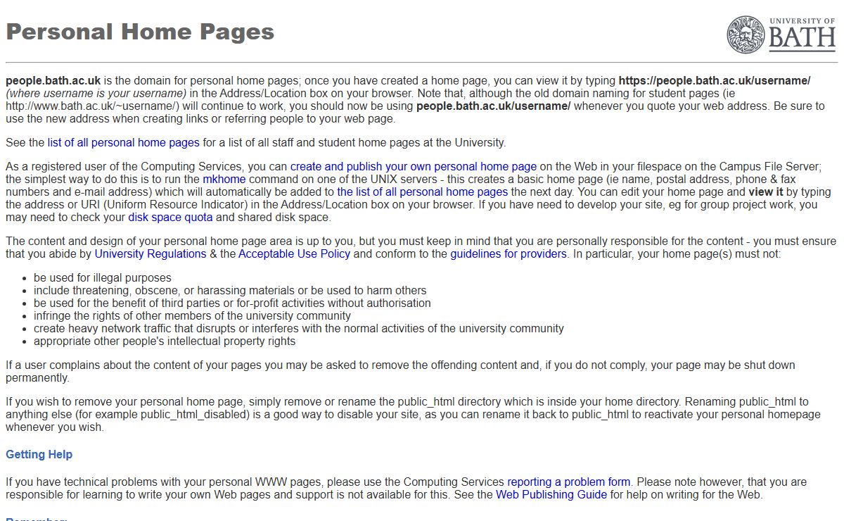 Personal Homepages for the University of Bath