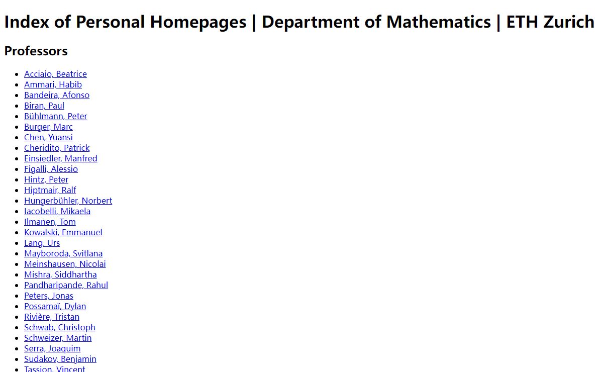 Index of Personal Homepages | Department of Mathematics | ETH Zurich