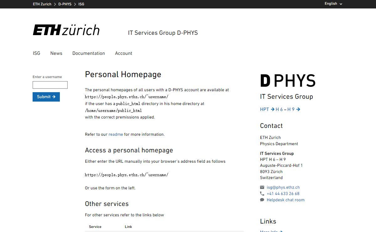 ISG D-PHYS Personal web space
