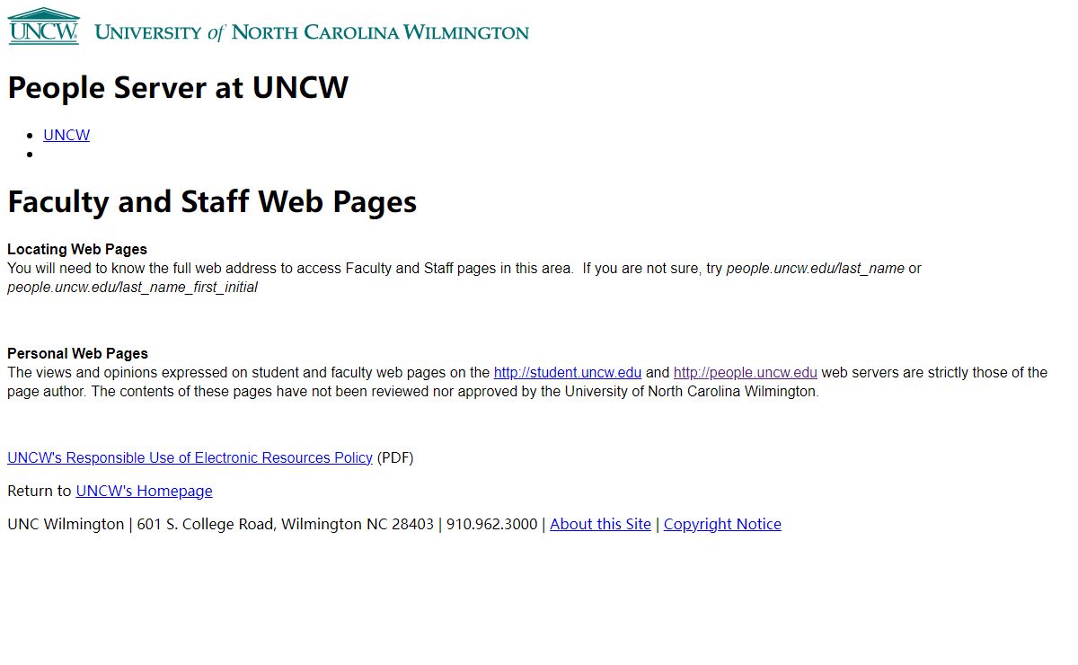 UNCW Faculty and Staff Web Pages