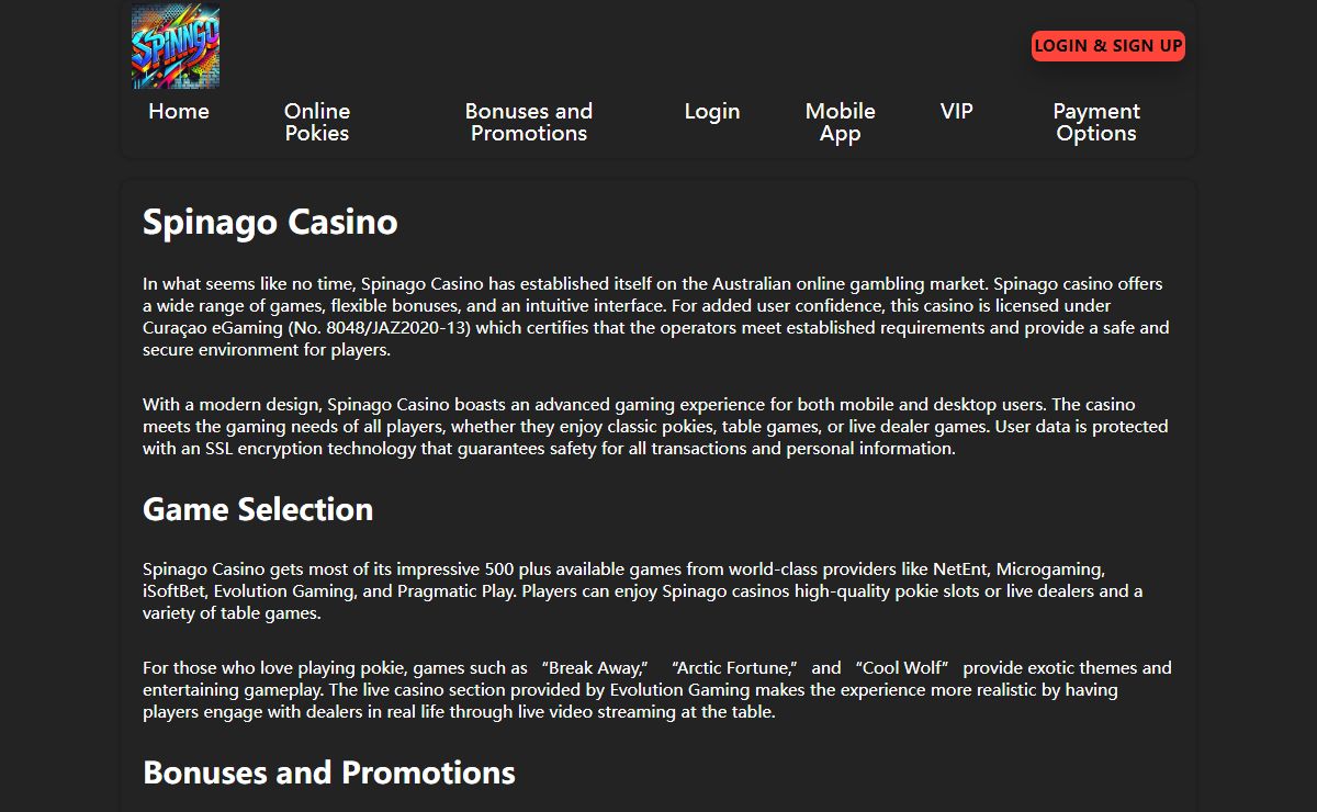 Spinago Casino – Best Online Pokies in Australia