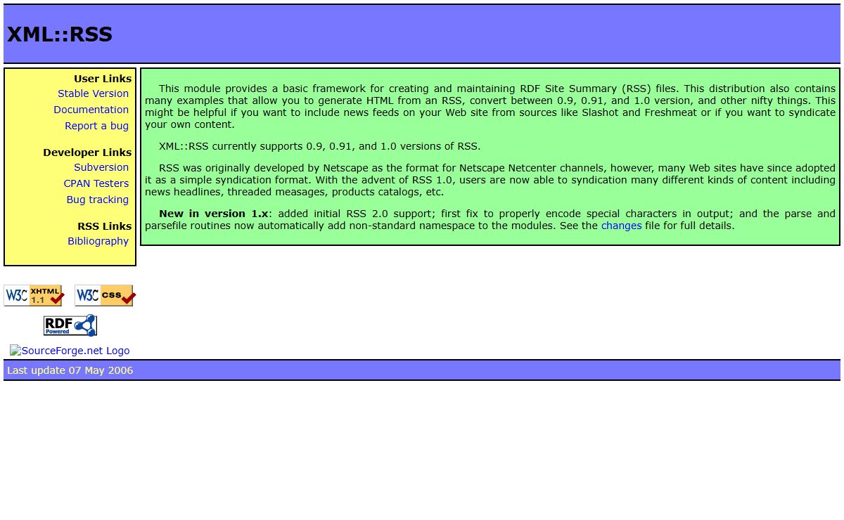SourceForge: XML::RSS