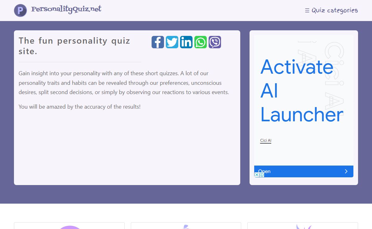 Personality Quiz Site - gain insight into your true self through short personality quizzes