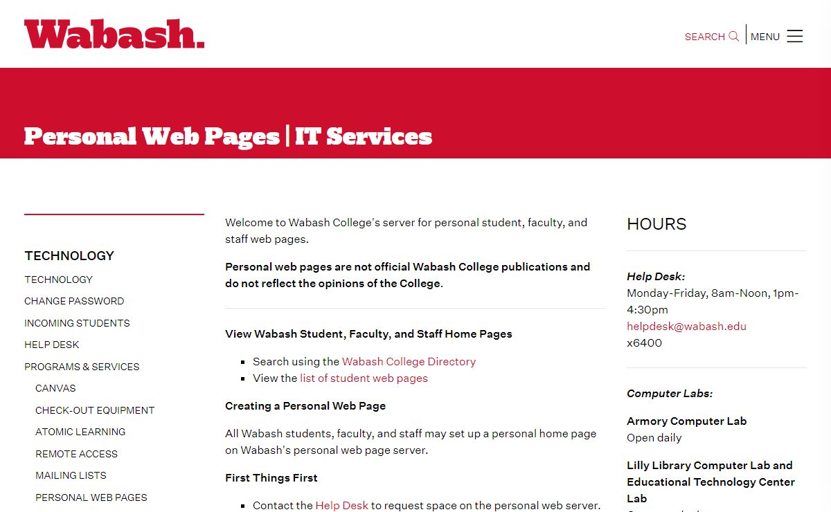 Personal Web Pages | IT Services | Wabash College