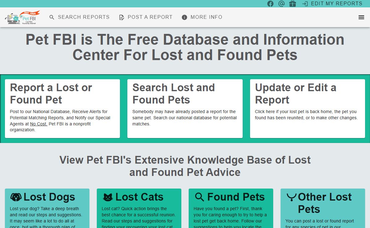 Pet FBI is The Free Database and Information Center For Lost and Found Pets | Pet FBI Pets Found By Internet
