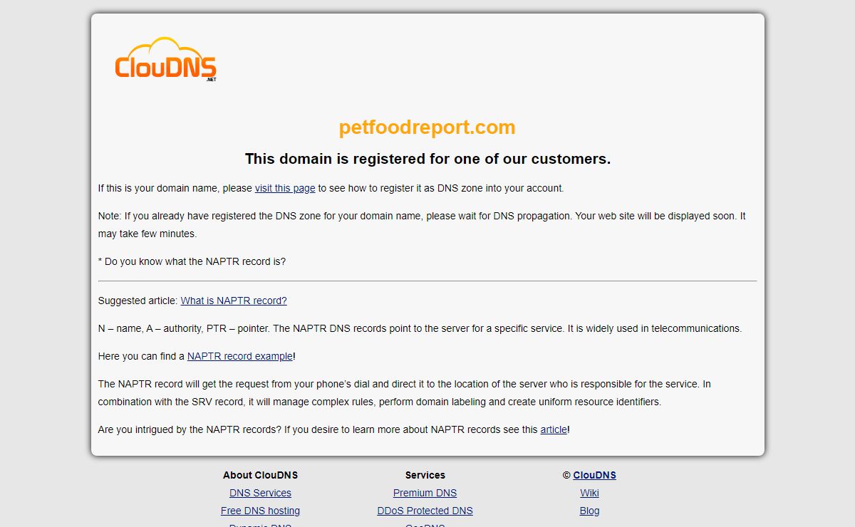 petfoodreport.com | DNS NAPTR record