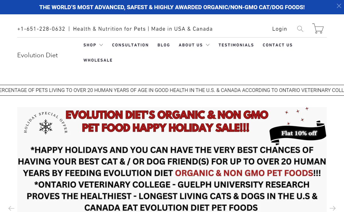 EVOLUTION DIET PROVEN HEALTHIEST - LONGEST LIFE PET FOODS