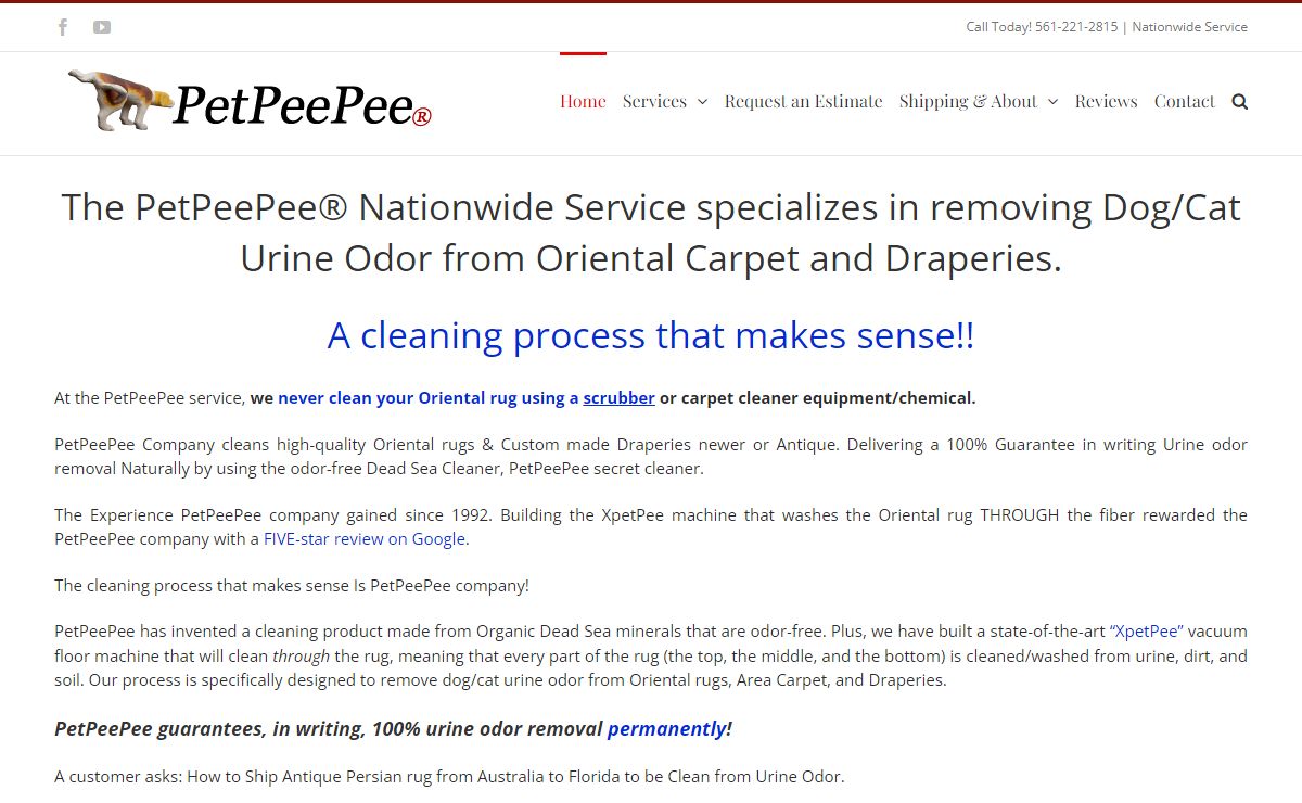 The PetPeePee service Oriental rug Drapery cleaning from urine odor