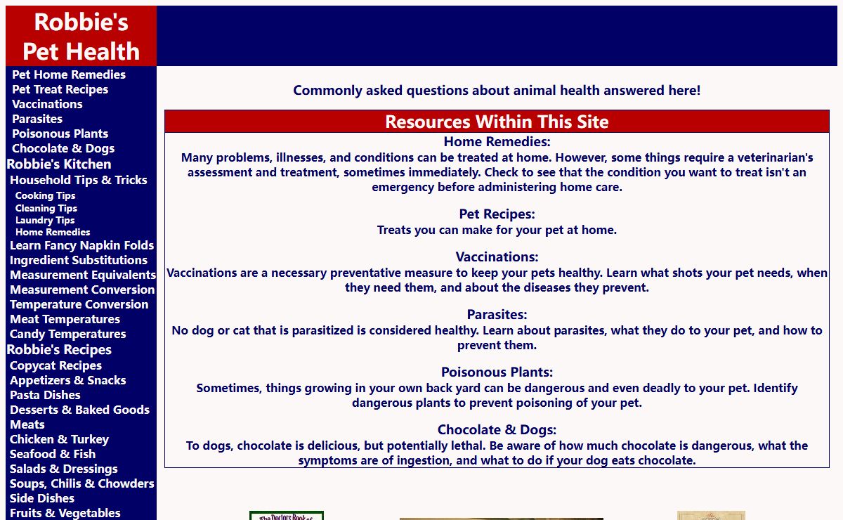 Robbie's Pet Health Resource Pages
