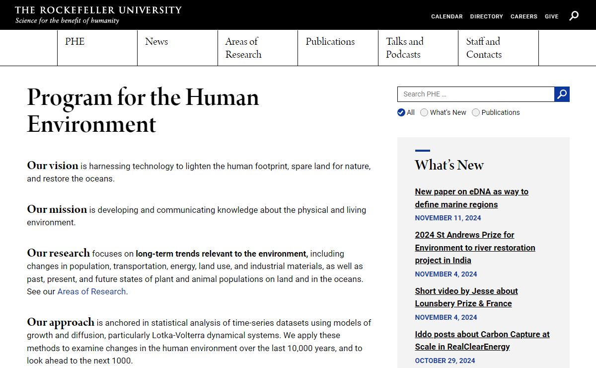 The Rockefeller University – Program for the Human Environment – Program for the Human Environment at The Rockefeller University