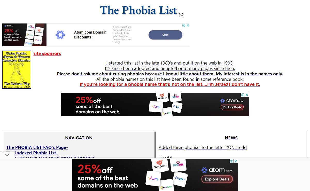 The Phobia List