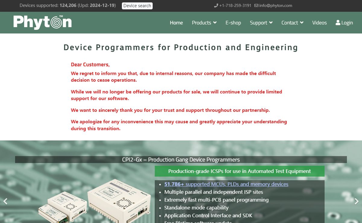 Phyton Device Programmers for Production and Engineering