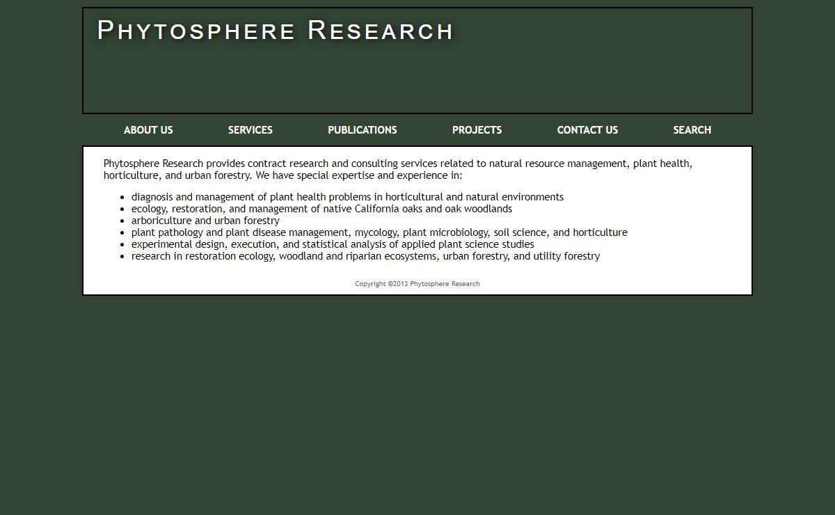 Phytosphere Research plant science consulting and research services for horticultural landscapes and natural environments