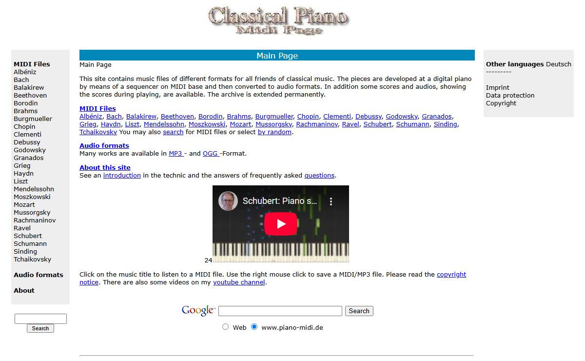 Classical Piano Midi Page - Main Page