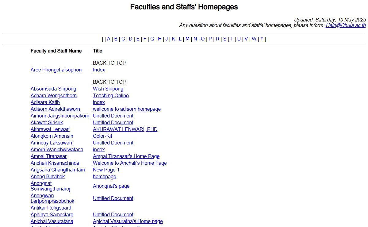 Chulalongkorn University: Faculties and Staffs' Homepages