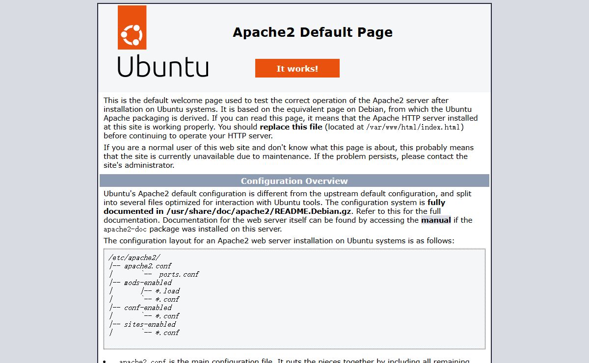 Apache2 Ubuntu Default Page: It works