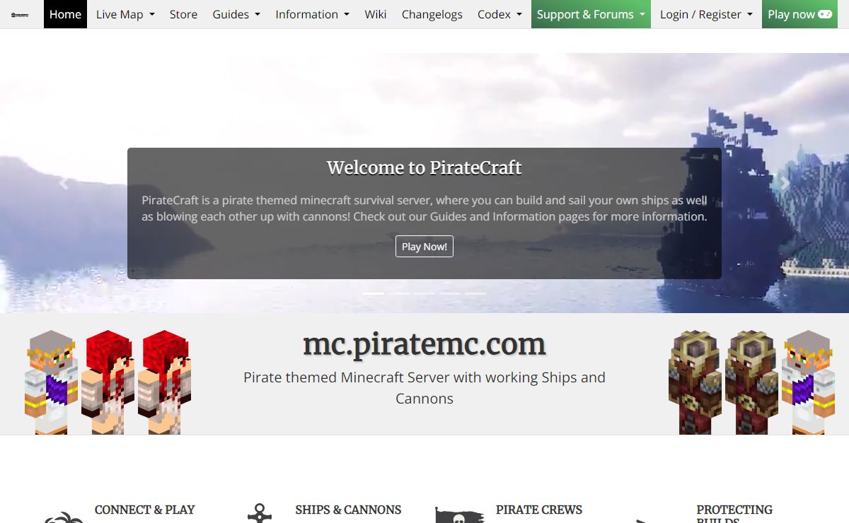 PirateCraft - Pirate minecraft server - Ships, Cannons, PVP and Build Protection