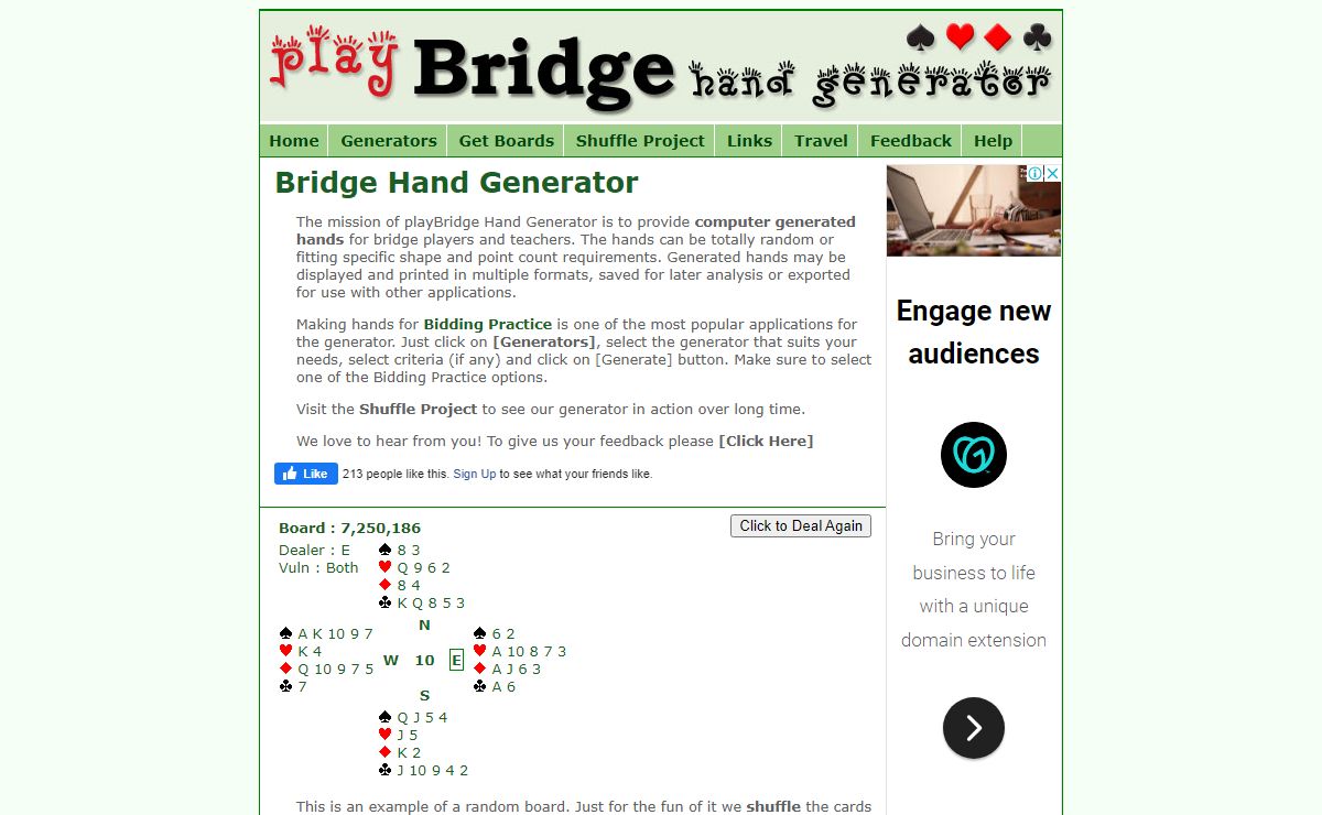 playBridge - Bridge Hand Generator, Contract Bridge Tools and Education, Bridge Links, Bridge Travel