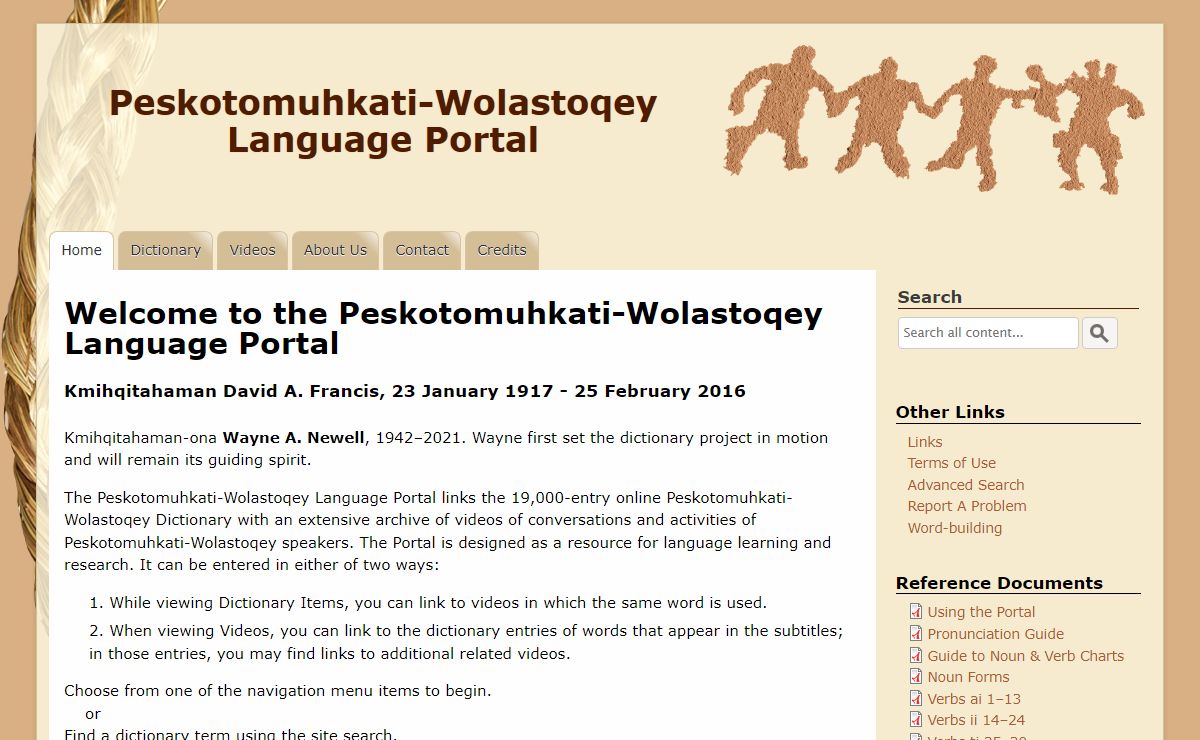 Welcome to the Peskotomuhkati-Wolastoqey Language Portal | Peskotomuhkati-Wolastoqey Language Portal