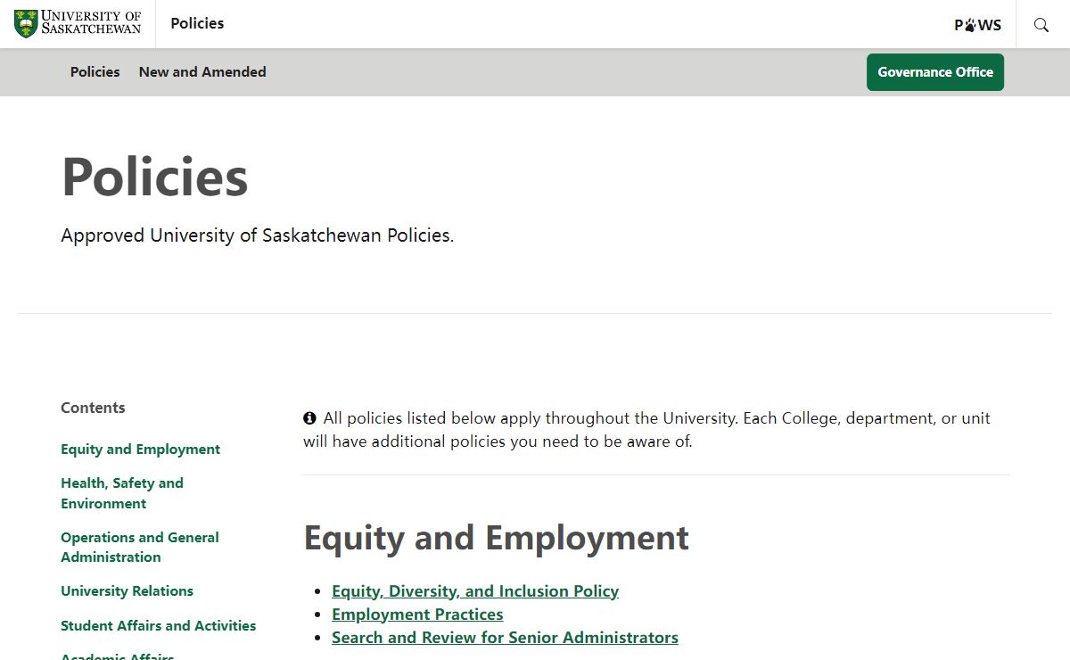 Policies | University of Saskatchewan