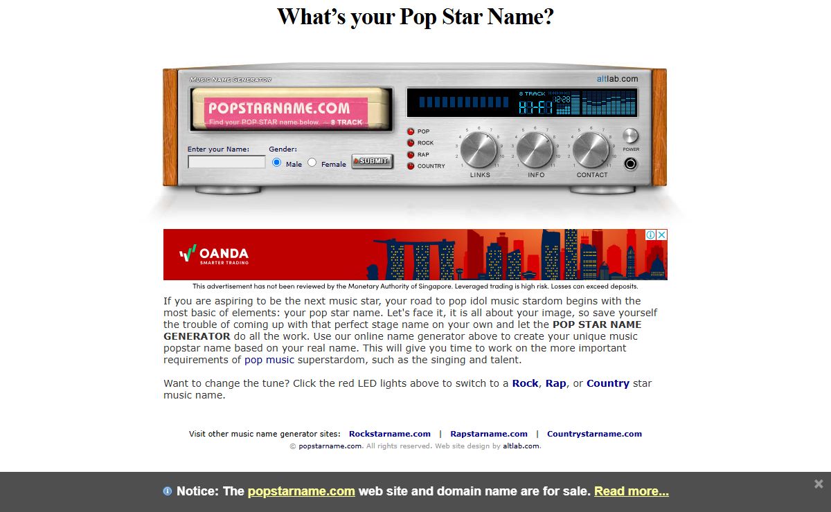 Pop Star Name Generator > Get your Pop Star Music Name at Popstarname.com