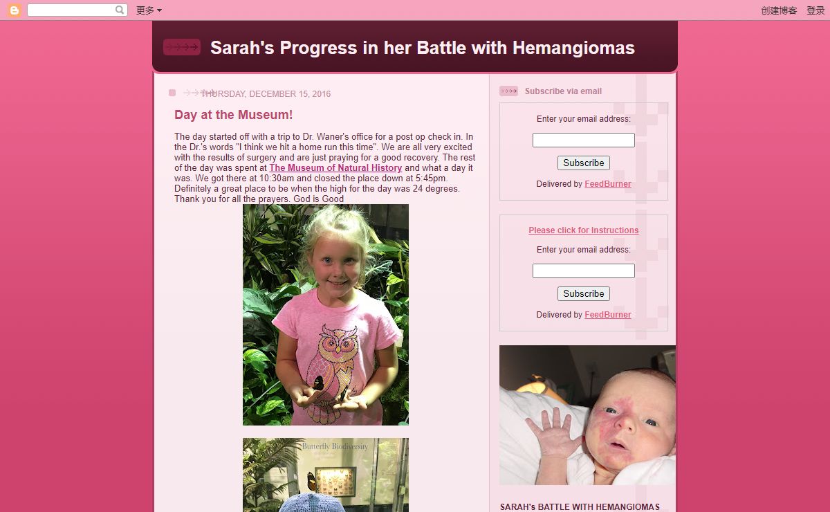 Sarah's Progress in her Battle with Hemangiomas